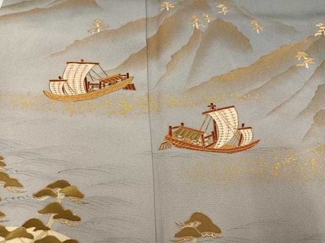 平和屋着物●豪華色留袖 刺繍 浜松舟文 暈し染め 金彩 正絹 逸品 AABD4741ph