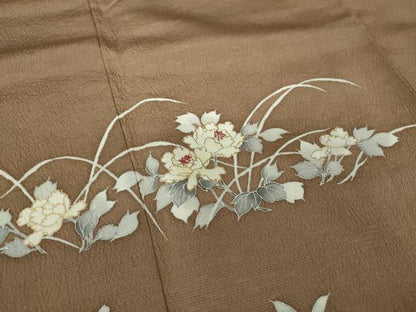 平和屋着物●訪問着　作家物　刺繍　草花文　たたき染め　金彩　やまと誂製　正絹　逸品　DAAZ0574ps
