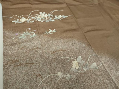 平和屋着物●訪問着　作家物　刺繍　草花文　たたき染め　金彩　やまと誂製　正絹　逸品　DAAZ0574ps