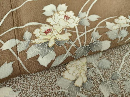 平和屋着物●訪問着　作家物　刺繍　草花文　たたき染め　金彩　やまと誂製　正絹　逸品　DAAZ0574ps