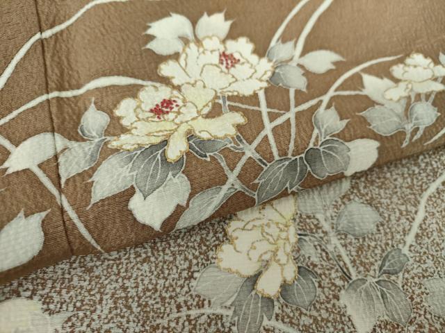 平和屋着物●訪問着　作家物　刺繍　草花文　たたき染め　金彩　やまと誂製　正絹　逸品　DAAZ0574ps