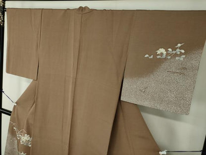 平和屋着物●訪問着　作家物　刺繍　草花文　たたき染め　金彩　やまと誂製　正絹　逸品　DAAZ0574ps