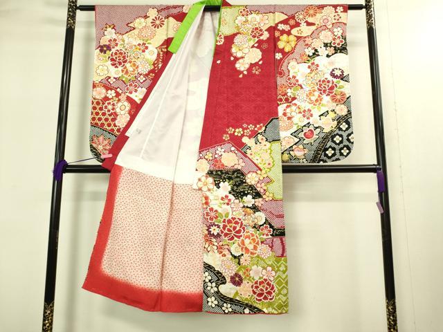 平和屋本店[]極上　七五三　女の子　7歳　祝着・襦袢セット　駒刺繍　花毬文　金彩　逸品　新品　DZAB2189kh6