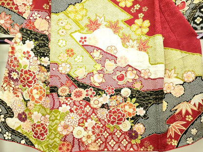 平和屋本店[]極上　七五三　女の子　7歳　祝着・襦袢セット　駒刺繍　花毬文　金彩　逸品　新品　DZAB2189kh6