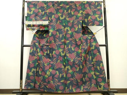 平和屋着物●藍美大島　枝花　反端付き　正絹　逸品　未使用　DAAX9906fe
