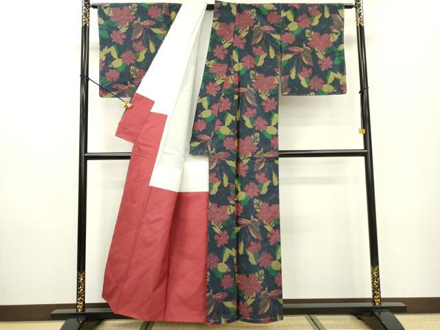 平和屋着物●藍美大島　枝花　反端付き　正絹　逸品　未使用　DAAX9906fe
