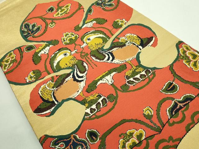 平和屋着物●最高級 龍村平蔵製 太鼓柄 本袋帯 鴛鴦唐草文 金糸 逸品 DZAB2004kh6