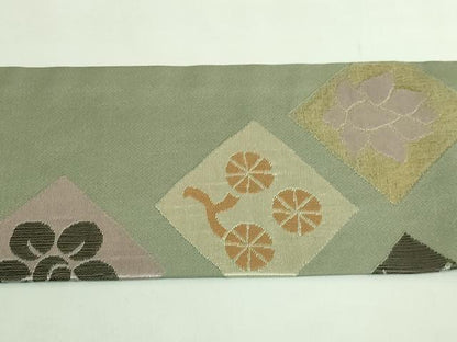 平和屋着物●極上　洛風林　工芸帯地　九寸名古屋帯　菱　金銀糸　逸品　DZAB2018kh6