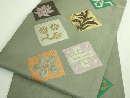 平和屋着物●極上　洛風林　工芸帯地　九寸名古屋帯　菱　金銀糸　逸品　DZAB2018kh6