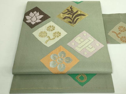 平和屋着物●極上　洛風林　工芸帯地　九寸名古屋帯　菱　金銀糸　逸品　DZAB2018kh6