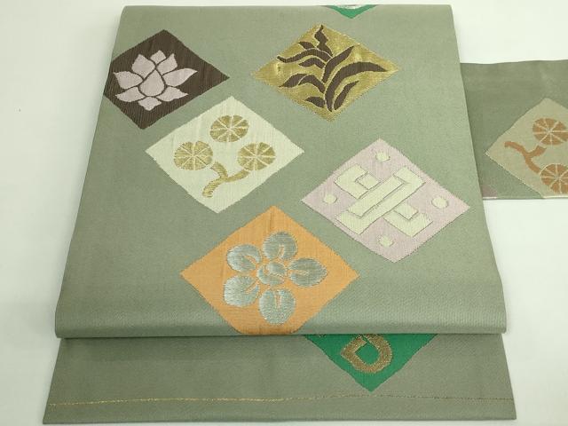 平和屋着物●極上　洛風林　工芸帯地　九寸名古屋帯　菱　金銀糸　逸品　DZAB2018kh6