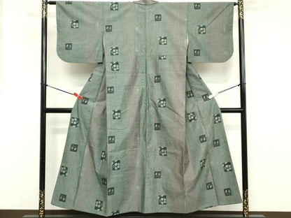 平和屋着物■上質な紬　花蝶文　間道　正絹　逸品　DAAY8905cd