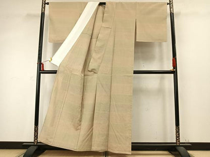 平和屋着物▽本塩沢 単衣 110亀甲 横段文 正絹 逸品 AABD0391fy