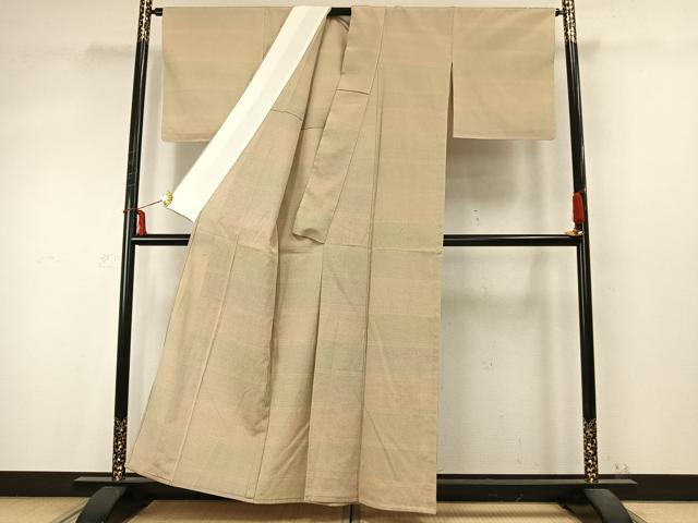 平和屋着物▽本塩沢 単衣 110亀甲 横段文 正絹 逸品 AABD0391fy