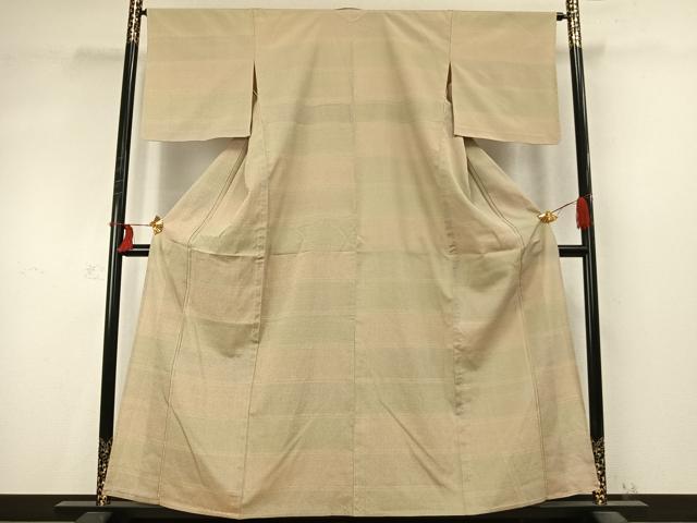 平和屋着物▽本塩沢 単衣 110亀甲 横段文 正絹 逸品 AABD0391fy