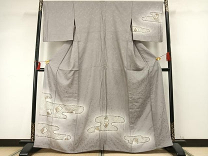 平和屋着物▽訪問着 単衣 刺繍 エ霞花文 暈し染め 金彩 金糸 正絹 逸品 AABD0406fy