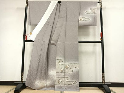平和屋着物▽訪問着 単衣 刺繍 エ霞花文 暈し染め 金彩 金糸 正絹 逸品 AABD0406fy