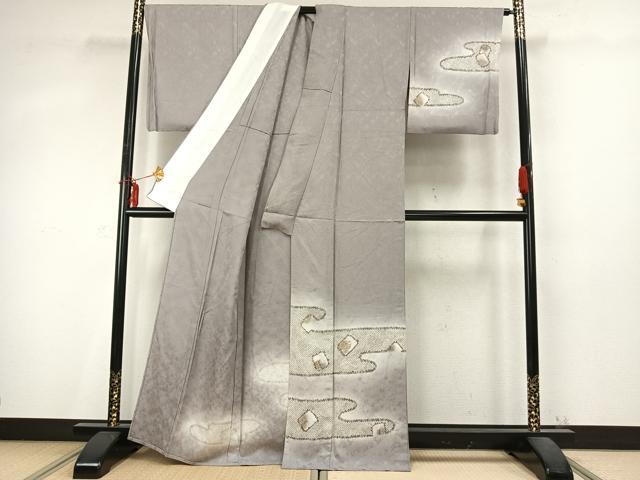 平和屋着物▽訪問着 単衣 刺繍 エ霞花文 暈し染め 金彩 金糸 正絹 逸品 AABD0406fy