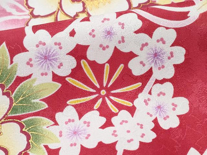 平和屋着物●小振袖　二尺袖　毬花文　金彩　洗える着物　未使用　CABA6088vf