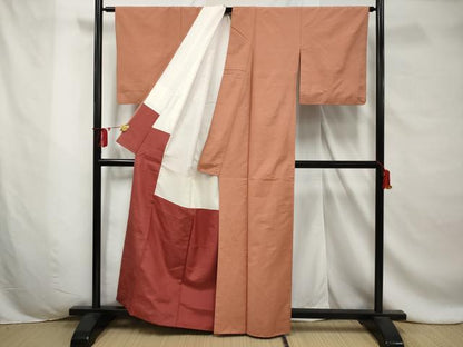 平和屋着物■上質な紬　色無地　洗朱色　正絹　逸品　AABD4838gw