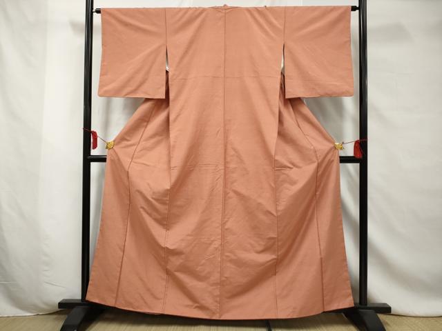 平和屋着物■上質な紬　色無地　洗朱色　正絹　逸品　AABD4838gw