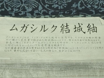 平和屋着物●極上　ムガシルク結城紬　インド・アッサム　野蚕糸　手織　唐草文　証紙付き　逸品　DZAB2797kh6