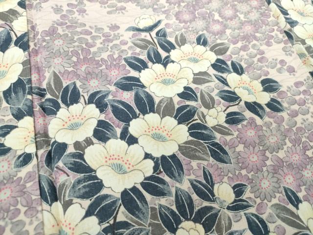 平和屋着物●上質な小紋 紬地 草花文 正絹 逸品 DAAZ0659ps
