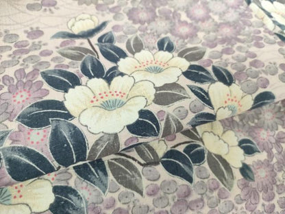 平和屋着物●上質な小紋 紬地 草花文 正絹 逸品 DAAZ0659ps