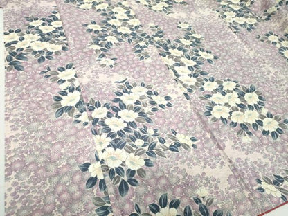 平和屋着物●上質な小紋 紬地 草花文 正絹 逸品 DAAZ0659ps