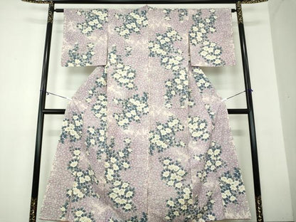 平和屋着物●上質な小紋 紬地 草花文 正絹 逸品 DAAZ0659ps