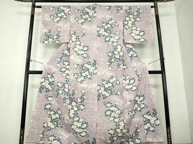 平和屋着物●上質な小紋 紬地 草花文 正絹 逸品 DAAZ0659ps