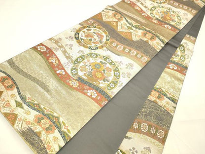 平和屋着物●六通柄袋帯　唐織　花寿秀彩文　金糸　引箔　正絹　逸品　DAAZ4306cm