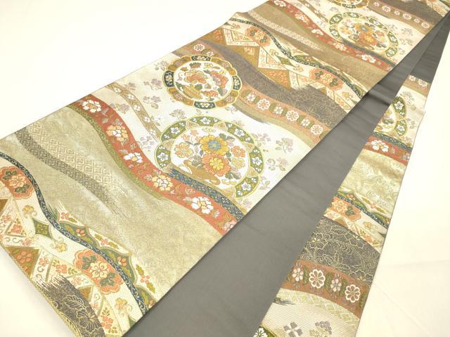 平和屋着物●六通柄袋帯　唐織　花寿秀彩文　金糸　引箔　正絹　逸品　DAAZ4306cm