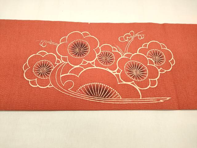 平和屋着物●九寸名古屋帯 型染 枝花文 鬼しぼ縮緬 正絹 逸品 DAAZ4424cm