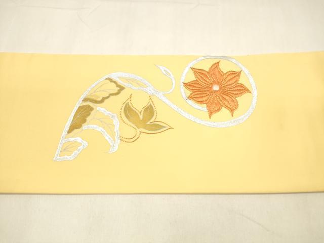 平和屋着物○塩瀬 九寸名古屋帯 駒刺繍 枝花文 金銀彩