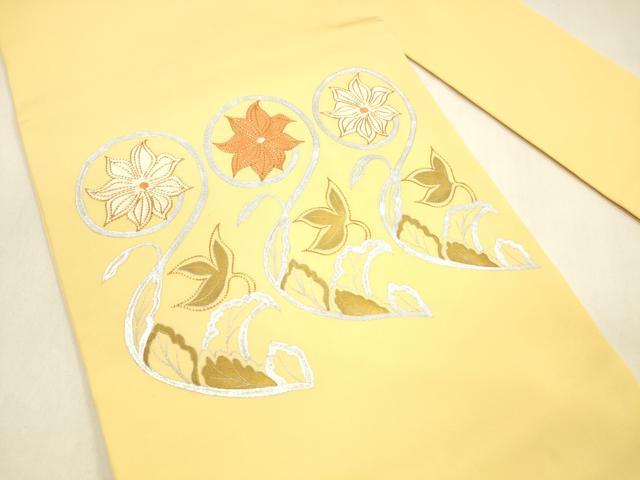 平和屋着物○塩瀬 九寸名古屋帯 駒刺繍 枝花文 金銀彩