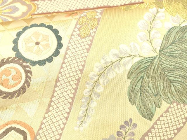 平和屋着物●六通柄袋帯 唐織 吉祥麻葉文 金糸 正絹 逸品 DAAZ4336cm