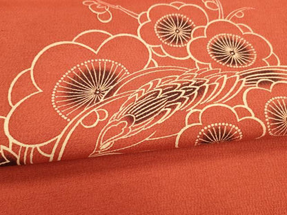 平和屋着物●九寸名古屋帯 型染 枝花文 鬼しぼ縮緬 正絹 逸品 DAAZ4424cm
