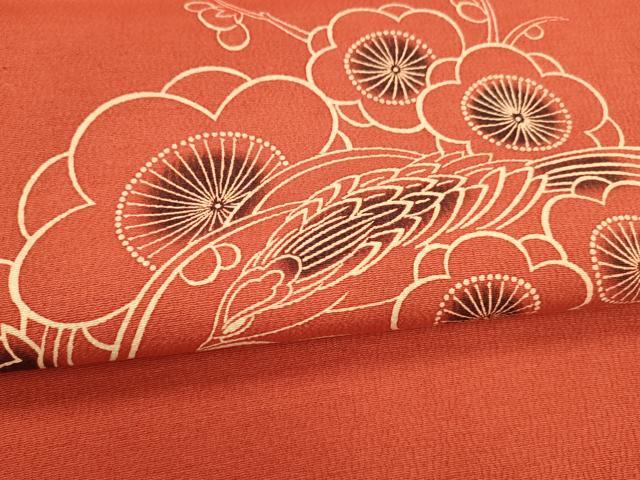 平和屋着物●九寸名古屋帯 型染 枝花文 鬼しぼ縮緬 正絹 逸品 DAAZ4424cm