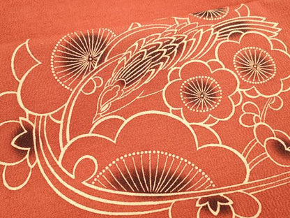 平和屋着物●九寸名古屋帯 型染 枝花文 鬼しぼ縮緬 正絹 逸品 DAAZ4424cm
