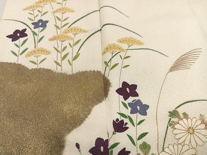 平和屋着物●訪問着 草花文 金彩 大丸扱い 正絹 逸品 AABD6504ph