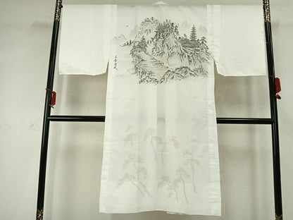 平和屋着物●男性　長襦袢　単衣　手描き　人物風景文　洗える着物　AABD0517fy