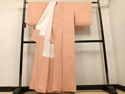 平和屋着物●上質な色無地　御所車花地紋　赤香色　正絹　逸品　未使用　AABD7028ph