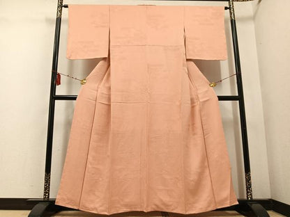 平和屋着物●上質な色無地　御所車花地紋　赤香色　正絹　逸品　未使用　AABD7028ph