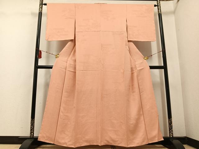 平和屋着物●上質な色無地　御所車花地紋　赤香色　正絹　逸品　未使用　AABD7028ph
