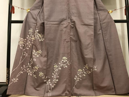 平和屋着物●訪問着 紬地 手描き ろうけつ染め 枝花文 正絹 逸品 AABD7046ph
