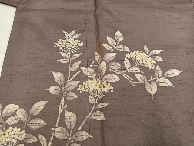 平和屋着物●訪問着 紬地 手描き ろうけつ染め 枝花文 正絹 逸品 AABD7046ph