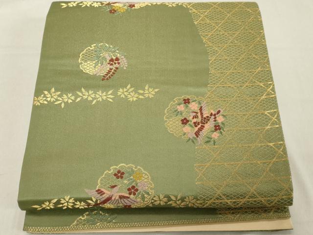 平和屋着物◎六通柄袋帯　雪輪鳳凰花文　金糸　正絹　逸品　DAAZ8080cd