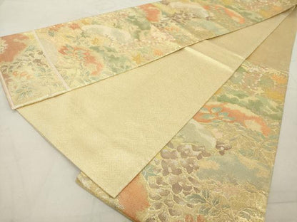 平和屋着物◎佐賀錦　六通柄袋帯　草花文　金糸　正絹　逸品　DAAZ8104cd