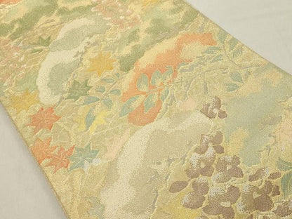 平和屋着物◎佐賀錦　六通柄袋帯　草花文　金糸　正絹　逸品　DAAZ8104cd